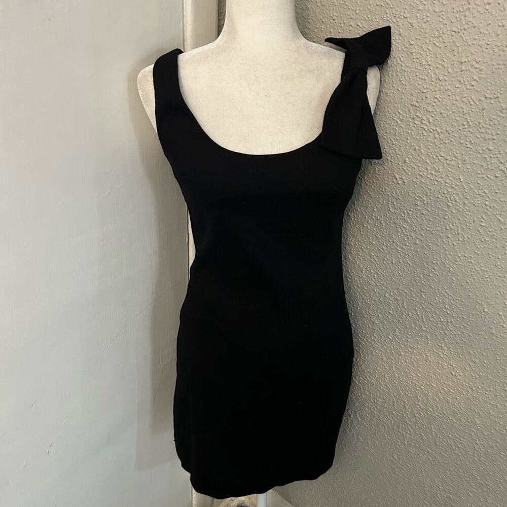 Iamyuri Black Bow Shoulder Lined Tank LBD Dress Classic Preppy Coquette Girl